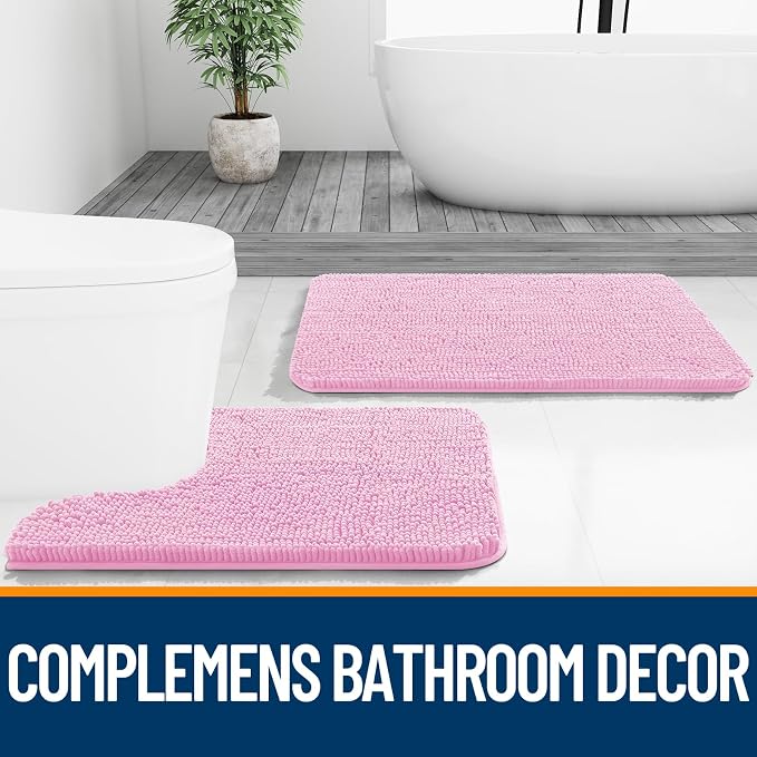 OLANLY Small Bathroom Rugs 24x16, Extra Soft Absorbent Chenille Bath Rugs, Rubber Backing Quick Dry, Machine Washable Bath Mats for Bathroom Floor, Tub and Shower, Home Decor Accessories, Pink
