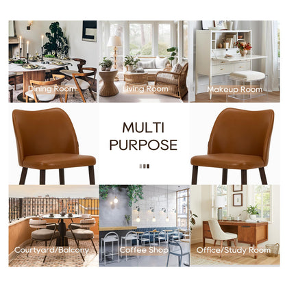 COLAMY Upholstered Dining Chairs Set of 2, PU Leather Dining Room Kitchen Side Chair with Padded Seat and Wood Legs Restaurant/Cafe,Light Brown