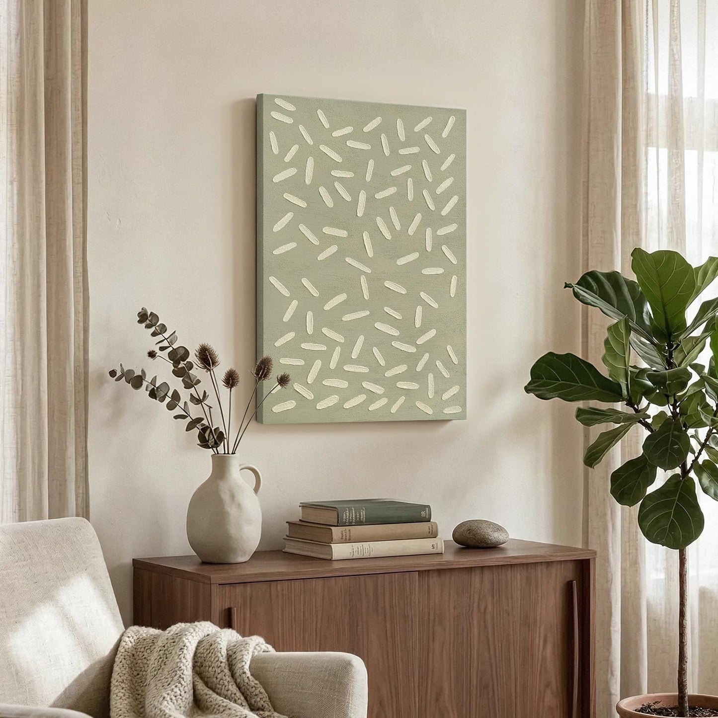 JUHOME Hand-Painted Abstract Canvas Wall Art – 24x36 Inch Original Textured Painting with Wooden Inner Frame, Modern Minimalist Artwork for Living Room, Bedroom, Office, Gift and Housewarming Decor