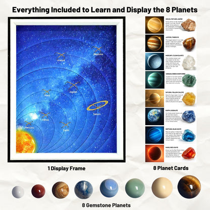 Solar System Project Kit for Kids 8-12, 8 Real Gemstone Planet Marbles Educational Science Project Astronomy Gift 10.9" x 9"
