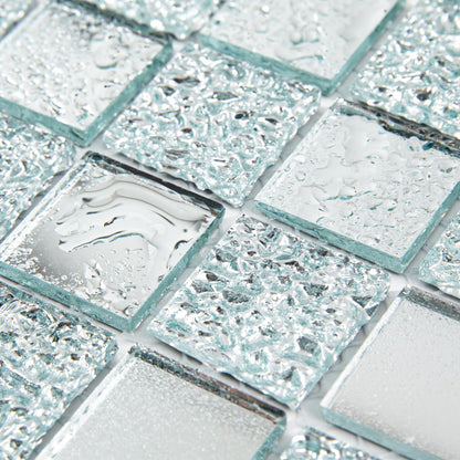 Adedeo Crystal Diamond Mirror Mosaic Tile Square Glass Mosaic Tile for Kitchen Backsplash Bathroom Wall (6 Sheets, Silver Square Flat Mirror)
