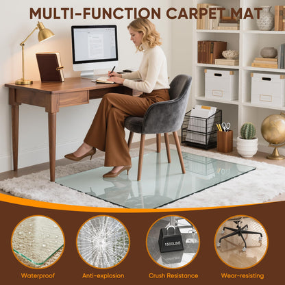 Antok Tempered Glass Chair Mat, 45"x60" Office Chair Mat for Carpet & Hardwood Floors, Heavy Duty 1/5" Desk Chair Mat for Smooth Rolling at Home or Office