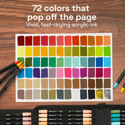 ARTISTRO Acrylic Paint Pens With Storage Bag for Calligraphy - Markers With Brush and Fine Precision Tips - Multisurface Painting for Fabric, Rock, Glass, and More (72 Markers, Dual Tip Brush + Fine)