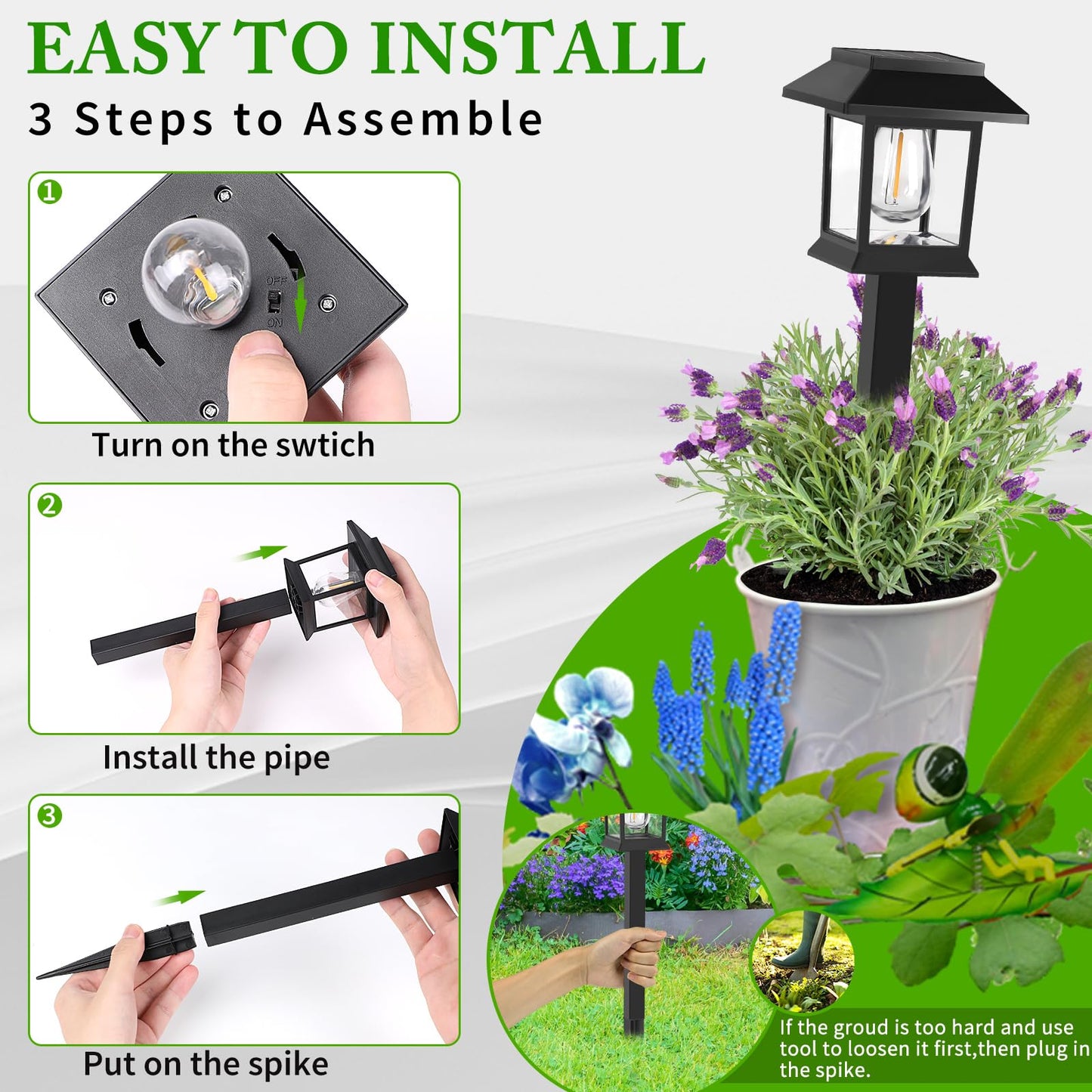 Solar Lights Outdoor,12 Pack Waterproof Auto On/Off Solar Pathway Lights for Your Garden, Landscape, Path, Yard, Patio, Driveway,Walkway Decor