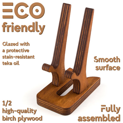 Rostmary Wooden Cell Phone Holder Tablet Stand for Desktop – Ideal for iPhone, iPad, Samsung, Tablet PCs, eReaders, Artwork, Make-up Mirror, Photo Frame Stand – Lightweight Docking Station