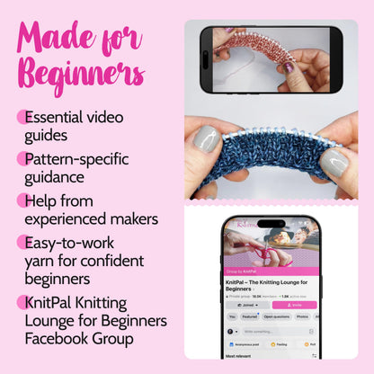 KnitPal Everyday Joy Knitting Kit – Make 4 Reusable Dishcloths for Confident Beginners – Cotton to The Core Yarn (#3 DK), Needles, Patterns & Video Tutorials (Jean Blue + Sky Blue)