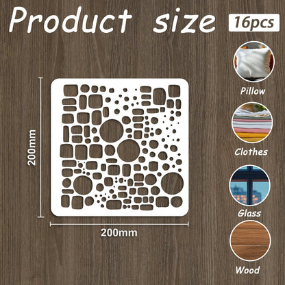 beinkmake 16Pcs Layering Stencils for Painting Geometric Texture Stencil PET Painting Templates Tree Bubble Waves Inlay Border Stencils for Furniture Reusable DIY Craft for Wall Wood Fabric