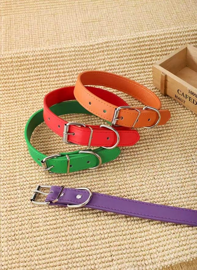 Green Soft Leather Dog Collar for Small,Medium, Large Dog, Comfortable and Adjustable (Wide: 0.75'' for Dog's Neck: 10''~14'', Green, M)