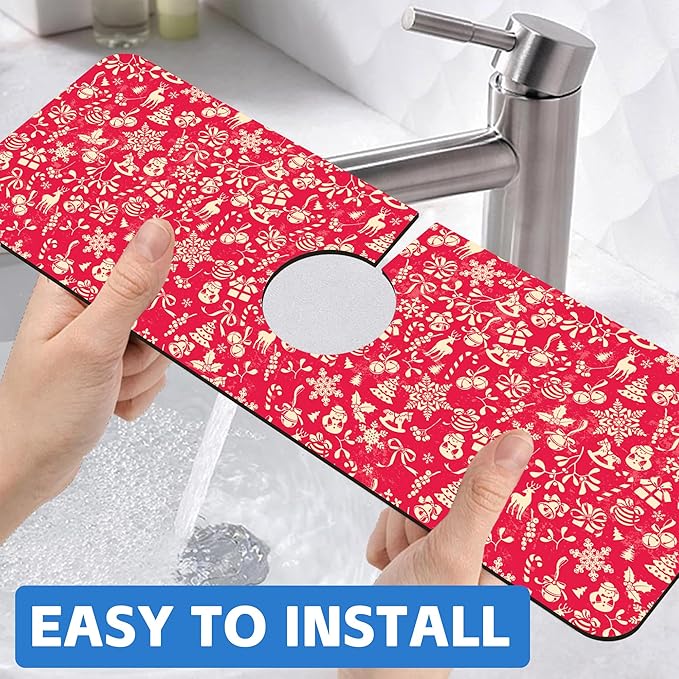 Christmas Reindeer Bell Snowflake Kitchen Sink Splash Guard Mat Absorbent Fast