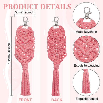 INFUNLY 4 Set Heart Macrame Keychain Kit DIY Kits Mini Boho Keychains Bag Charms Macrame Keychain Bracelet with Tassels for Car Key Purse Phone Instruction Included