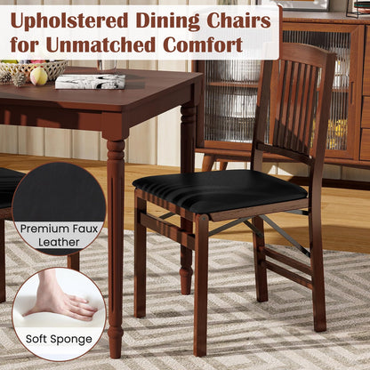 Giantex Folding Dining Chairs Set of 2, Foldable Wood Kitchen Chairs with Padded Seat, Max Load 420 Lbs, No Assembly, Wooden Dining Room Chair, Armless Side Chair for Home Apartment, Brown & Black