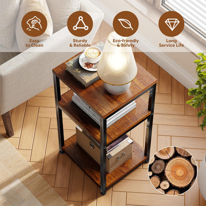 Ekisemio 3-Tier Side Table, End Table Nightstand for for Living Room & Small Spaces, Rustic Brown