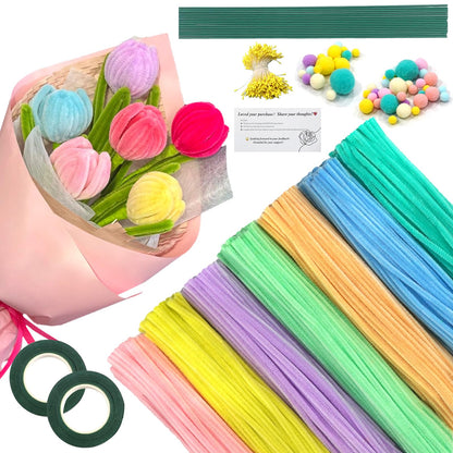 620 Pieces Pipe Cleaners Craft Set, 600 Pcs Pastel Chenille Stems with 20 Pcs Flower Stems, Craft Supplies Bulk for DIY Art and Craft Projects Creative Gift Wrapping Party Decorations(Macaron Series)
