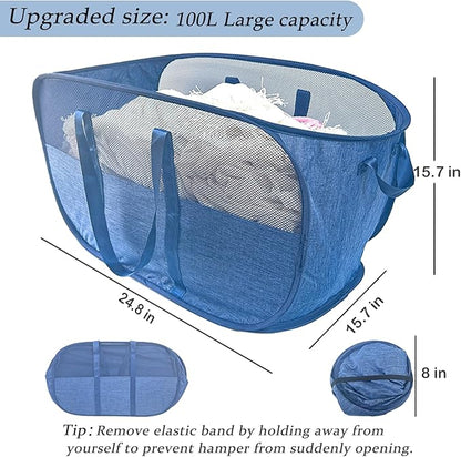 Extra Large Mesh Pop Up Laundry Hamper, 100L Collapsible Laundry Basket