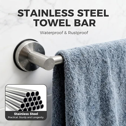 Adjustable Suction Cup Towel Bar for Bathroom Wall,17 Inch~29 Inch Towel Racks for Bathroom,Stainless Steel Bath Towel Holder for Shower(Brushed Silver)