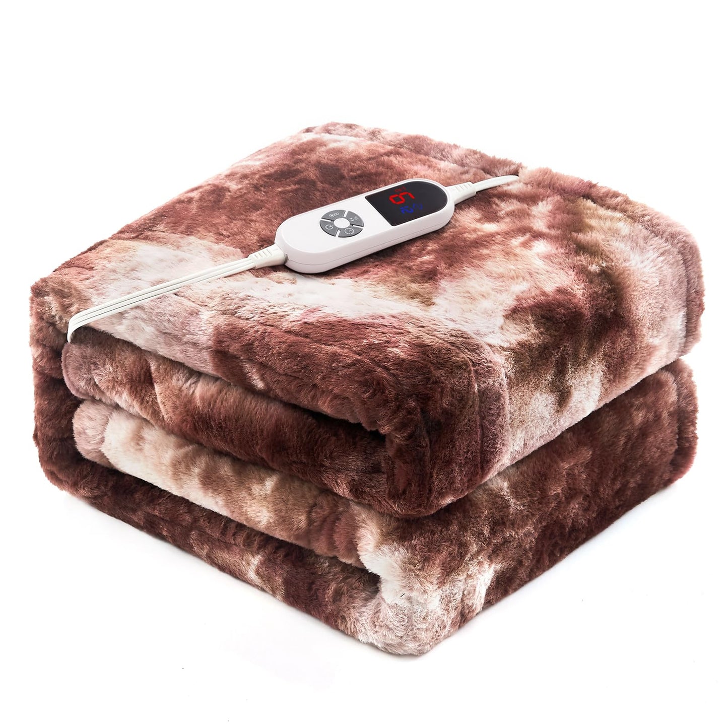 Electric Heated Blanket 50"x60",Luxury Grey Faux Fur Electric Throw Blanket,Fast Heating Soft Fluffy Thick Electric Blanket with 6 Heating Levels & 12H Auto Off