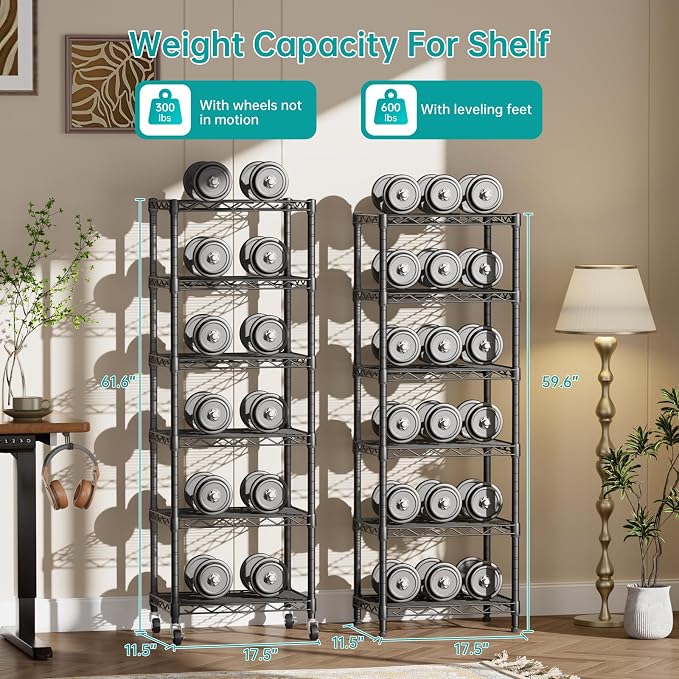 SINGAYE 6 Small Shelf Storage Wire Shelves Closet Bathroom Organizers Metal Pantry Kitchen Garage Shelving Unit Laundry Room Organization Home Narrow Rack Net Basket with Wheels Black