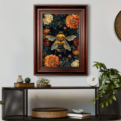Framed William Morris Bee Canvas Wall Art Retro Mid Century Country Insect Wall Decor Pictures Dark Academia Botanical Floral Poster Prints for Office Living Room Bedroom Home Decoration 12x16in