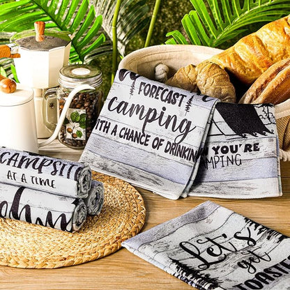 Boyiee Set of 6 Camping Kitchen Towels Happy Camper Tea Towels Absorbent