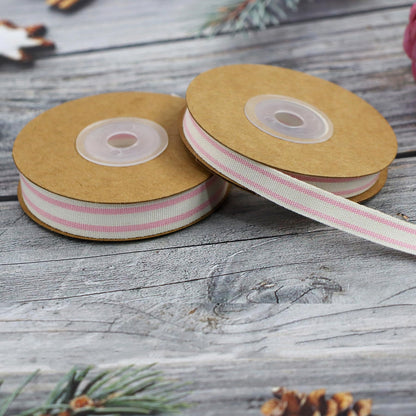 YERELO 10Yard x 2Roll Set Cotton Stripe Ribbon 5/8" and 3/8" Pink Stripe Ribbons for Christmas Tree Crafts,Wedding Wreath,Gift Wrapping,Decoration and DIY Handmade Hair Bows