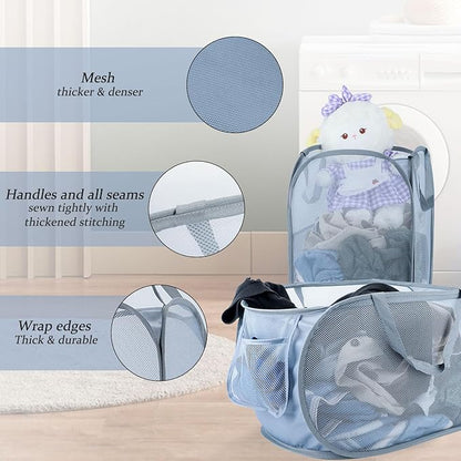 Extra Large Mesh Pop Up Laundry Hamper 2 Pack, 100L Foldable Laundry Baskets