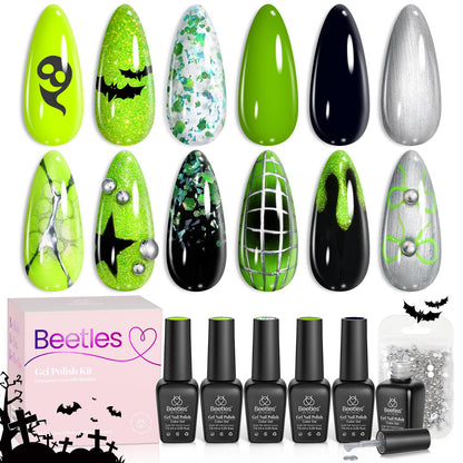 Beetles Cat Eye Gel Nail Polish Set, 6 Summer Colors Pastel Shimmer Glitter Gel Polish Kit Soak Off LED UV Curing Requires Pink Red Blue Orange Green Purple Velvet Gel with Magnet Gift for Women