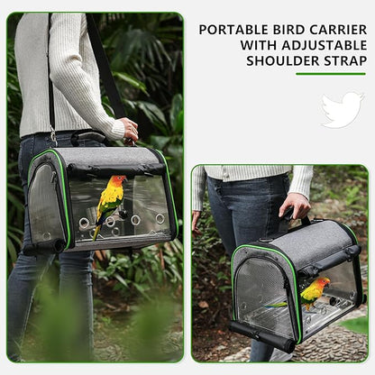 Bird Carrier Bag Bird Travel Cage Indestructible Stainless Steel Mesh, Bag with Stand for Parrot, Portable Bird Travel Bag, Pet Transparent Breathable Travel Cage