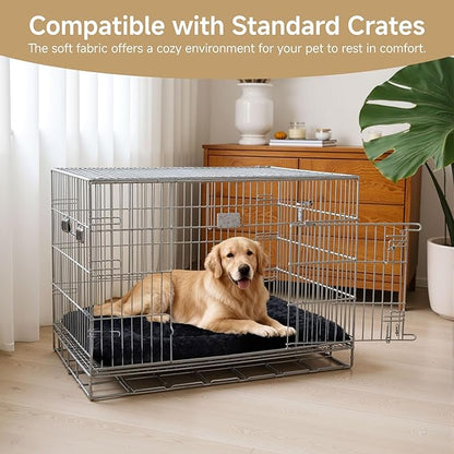 Washable Dog Bed Mat Crate Pad Soft Fluffy Pet Kennel Beds Dog Sleeping Mattress for Large Jumbo Medium Small Dogs, 30 x 19 Inch, Black