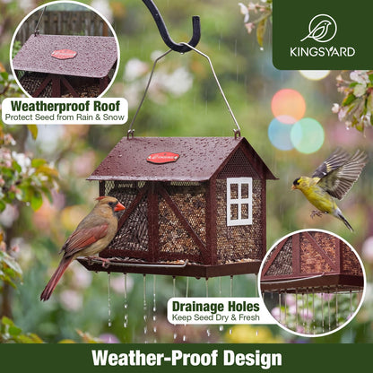 Kingsyard Metal Bird Feeder for Outdoors Hanging, 2-in-1 Wild Bird Feeder with Seed Tray & Built-in Perch, 5 lb Large Capacity for Cardinal Chickadee Finch, Bronze