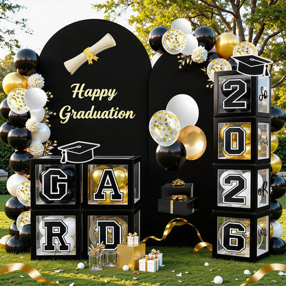 Graduation Decorations 2026 Graduation Party Decorations Set of 4 Boxes with 129pcs Balloons Arch Garland Kit Party Supplies for Any Grades Black