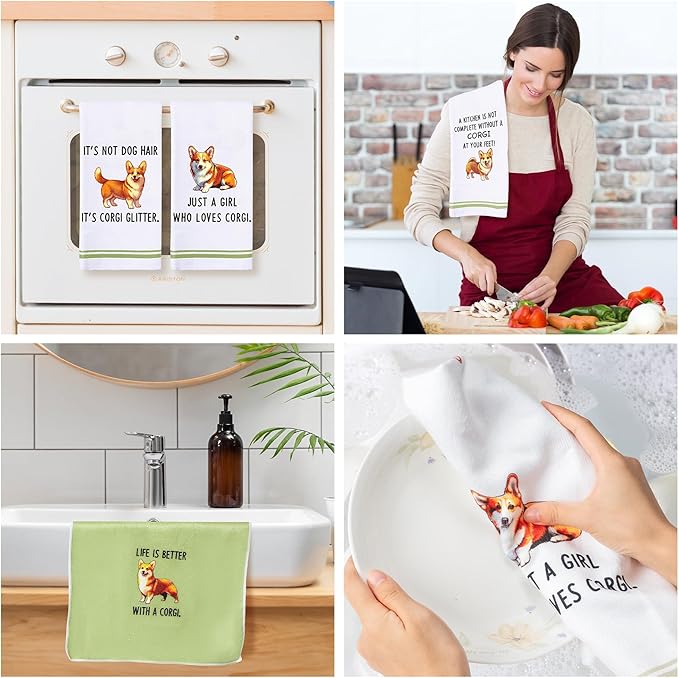 R Horse Funny Corgi Kitchen Dish Towels