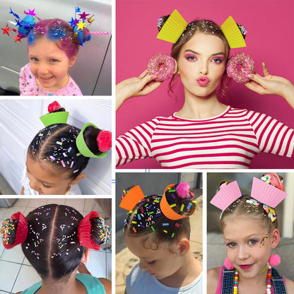 XANGNIER Hair Accessories Kits for Girls,Women,Kids,12 Pcs Cupcake Liners Hair Accessories Decorations for Crazy Day with 12 Clips and Silicone Decorative Granules