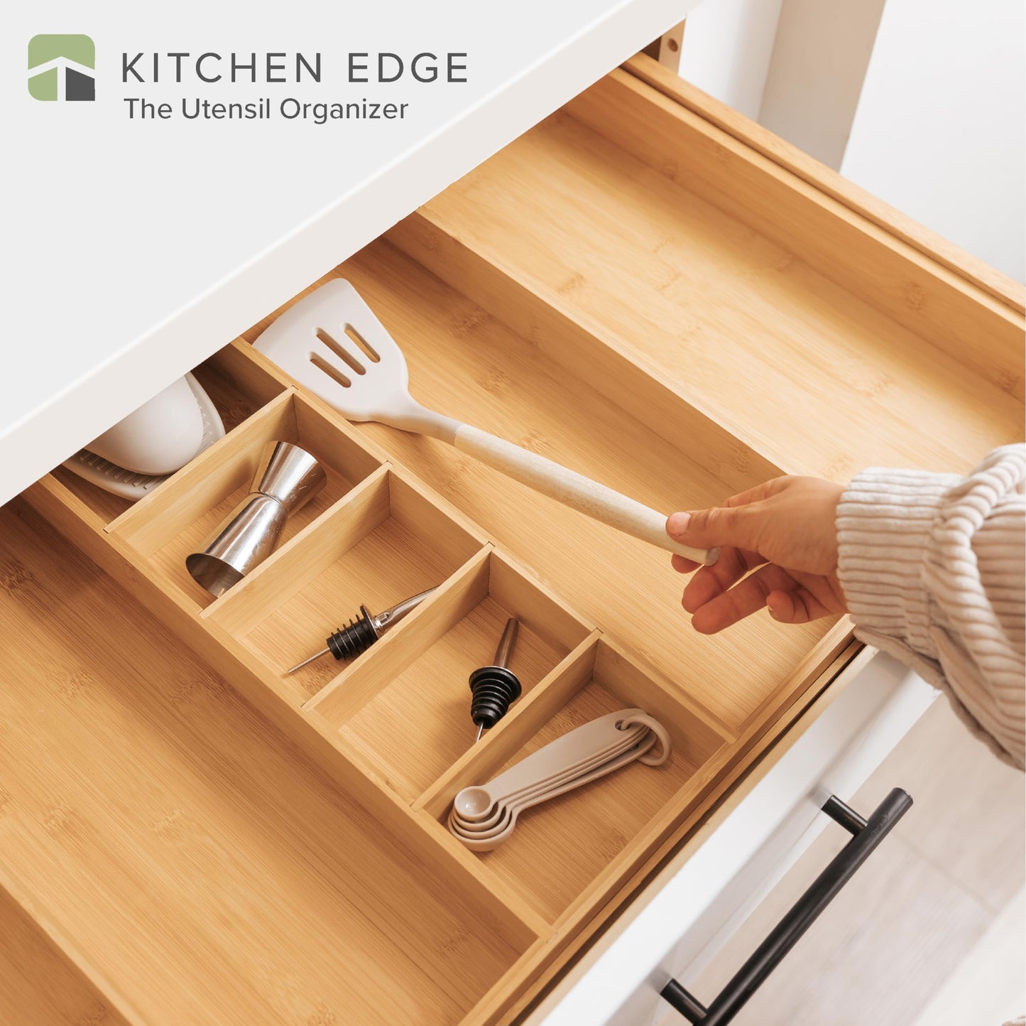KitchenEdge Adjustable Kitchen Drawer Organizer - Expandable From 18.5 to 33 In and Adjustable Kitchen Drawer Organizer for Utensils and Junk - Expandable from 16 to 28 In Bundle