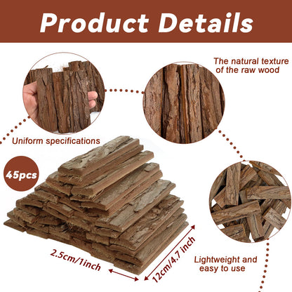 Morofme 45Pcs Natural Tree Bark Pieces Wood Bark Strips 4.7" x 1" Unfinished Tree Barks Planks Wooden Sticks Wood Log Twigs for Craft for Reptile Project DIY Crafts Fairy Door Miniature House Roof