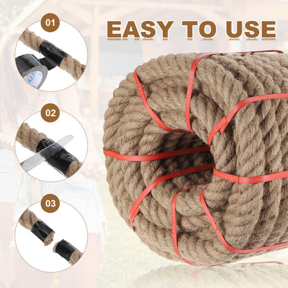 MECCANIXITY Jute Rope 1.4 Inch x 15ft, Thick Twine Rope Ropes Braided Jute Twine Natural Brown Burlap Cord String Heavy Twisted with Tapes for Decorative Crafts Railing Swing Tug of War