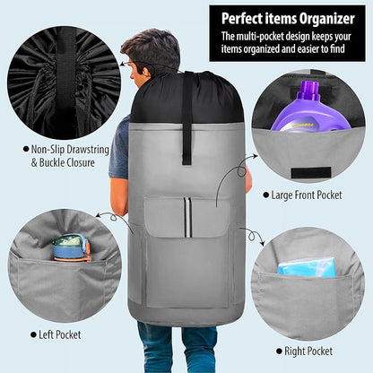 BeeGreen Grey-Laundry-Bag-Backpack-Extra-Large-Heavy-Duty, 125L Portable Travel
