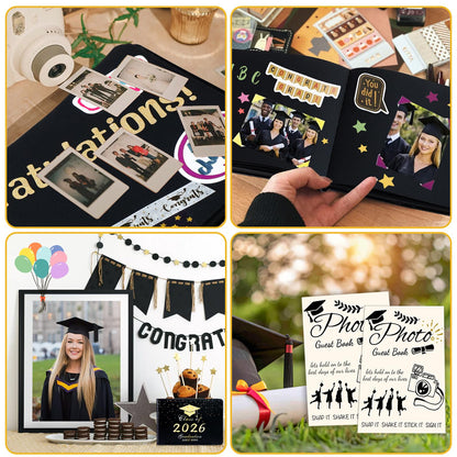 LUYI 29 Pcs 2026 Graduation Guest Book Set with Graduation Photo Guest Book Sign, Graduation Scrapbook Photo Album Memory Book DIY Kit with Markers Stickers for Congrats Grad Gifts Party Supplies