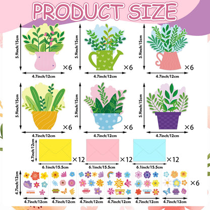 ZCPTZ 36 Set Mother's Day Craft Kits - DIY Greeting Card Making Set with Flower Pot Cards, Stickers & Envelopes for Mom, Grandma Gifts, Fun Paper Craft Activity Home