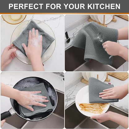 Kitinjoy 100% Cotton Kitchen Dish Cloths, 6 Pack Waffle Weave Ultra Soft