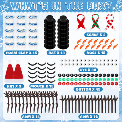 15 Pack Christmas Crafts Supplies, DIY Snowman Making Kit for Children, Christmas Stocking Stuffers, Air Dry Snowman Decorating Kit Winter Snowman Presents Toys for Christmas Holiday Decorations