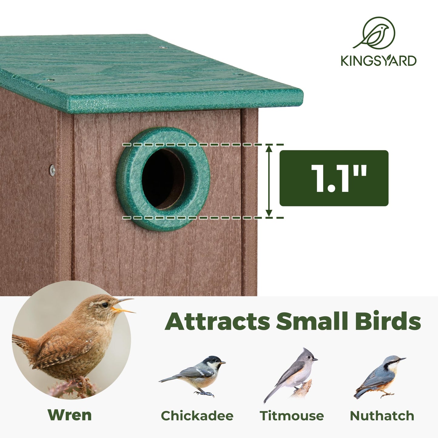 Kingsyard Recycled Plastic Bird House for Outdoors - Weatherproof Wren Bird Nesting with Predator Guard & Air Vents, Green