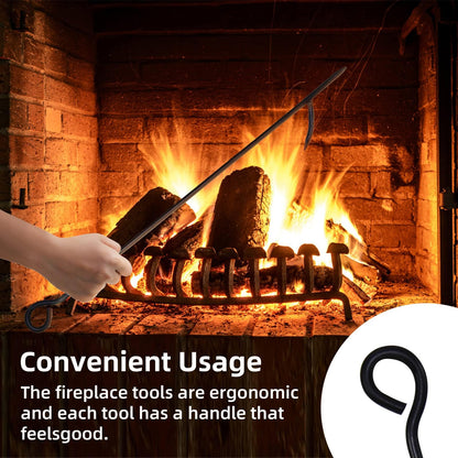 SCENDOR 5 Pieces Fireplace Tools Set 30.5 Inch Wrought Iron Fire Place Pit Poker Holder Brush and Stand Accessories Set Christmas Animal Pattern Outdoor Indoor