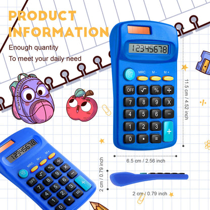 24 Packs Pocket Size Mini Blue Calculator Basic Calculators for Handheld Angled Students 8 Digit Display Solar Battery Dual Power Small Calculator for Students Kids Home Office
