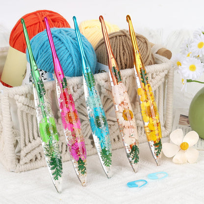 Coopay Crochet Hook Set, 5 PCS Crochet Hooks with Case (4mm, 4.5mm, 5mm, 5.5mm, 6mm), Floral Resin Grips - Beautiful & Ergonomic, Great for Crocheting Blankets, Dolls, Shawls, Hats, Scarves (G-J)
