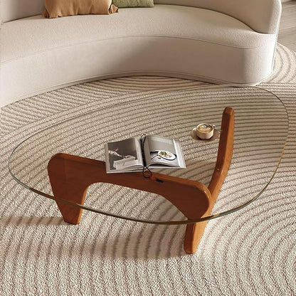 Modern Glass Coffee Table, Mid Century Small Coffee Table, Coffee Table for Living Room,Suitable for Bedroom Living Room Reception Office Tables (Walnut/Transparent, Small)