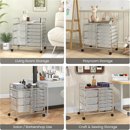 Giantex 9 Drawers Rolling Cart, Classroom Organizers, Storage Cart with Wheels, for Teacher Office Home School Supplies Tool Craft Art Paper, Clear