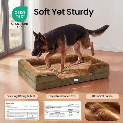 OhGeni Orthopedic Dog Bed Couch Big Cat Sofa for Extra Large Sized Pets with Memory Foam, Machine-Washable Waterproof Removable Cover, Soft Comfortable Fabric, 44-inch (Brown)