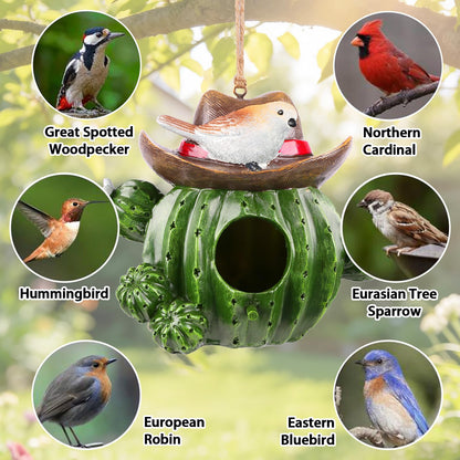 Bird Houses for Outside – Hand-Painted Decorative Bird House, Waterproof Resin Hanging Birdhouse for Patio, Yard, Porch & Garden Decor