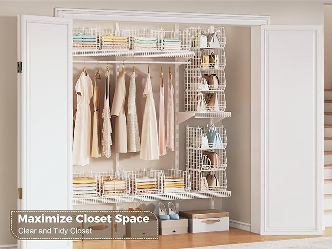 4" Extra Deeper Foldable Hanging Closet Organizer, Small Wire Cabinet Shelves