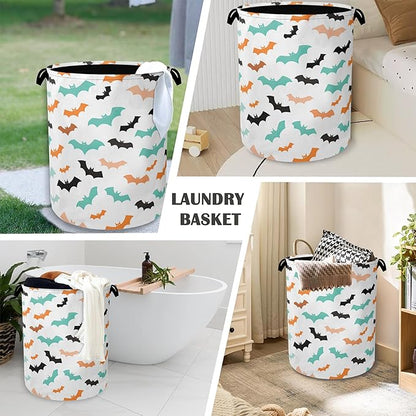 Colorful Bats Laundry Basket, Halloween Foldable